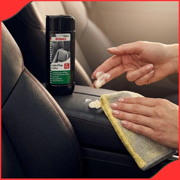 Sonax leather care lotion bottle for car interior cleaning and maintenance