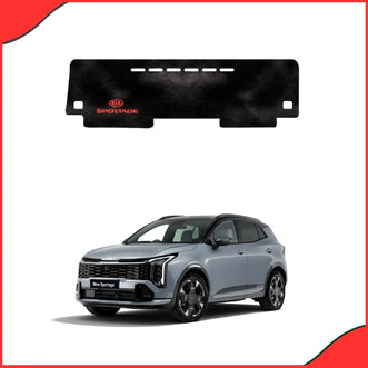 Installed velvet dashboard mat in KIA Sportage interior, demonstrating anti-glare function and protection against intense sunlight.