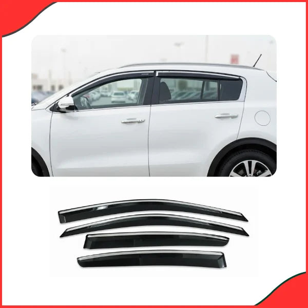Close-up of Sportage Chrome Air Press Wind Deflector - Rain Guard Function