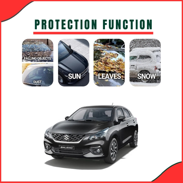Suzuki Baleno Parachute Top Cover buckle holding and elastic hem - close-up