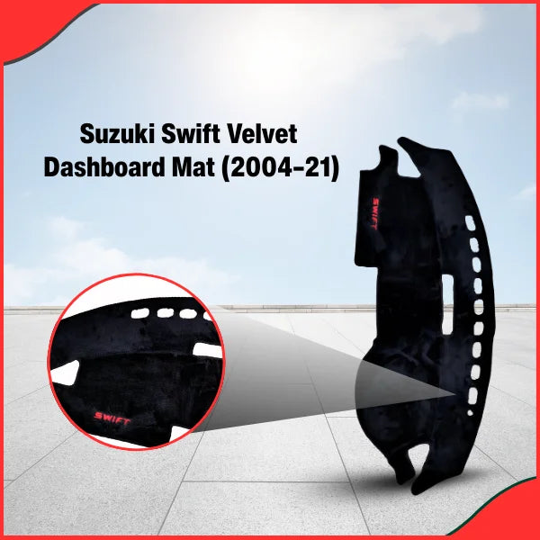 Close-up view of the Suzuki Swift 2004-2021 velvet dashboard mat, showing precise contours and durable material.