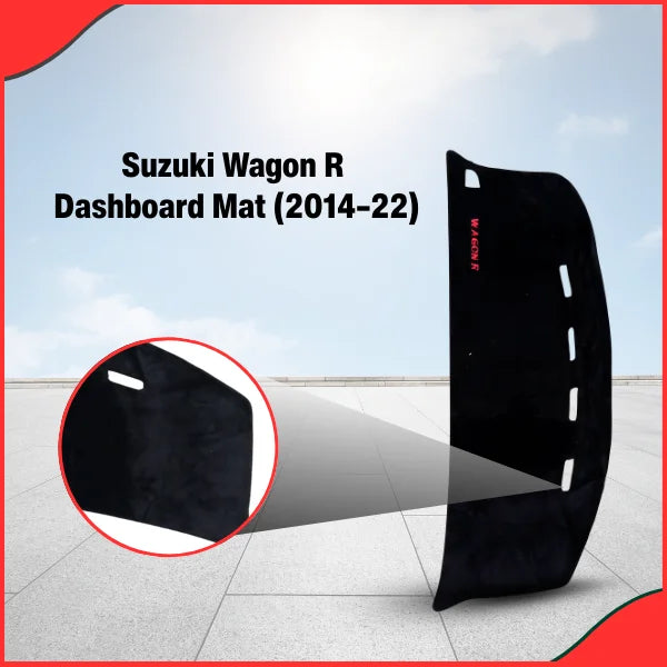Close-up view of the Suzuki Wagon R (2014-2022) black velvet dashboard mat, showing precision cutouts for vents and sensors.