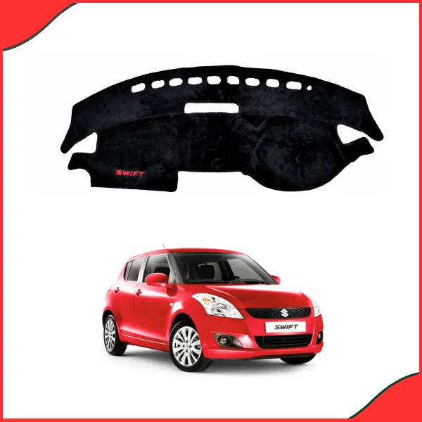 Installed velvet dashboard mat in the Suzuki Swift 2004-2021 interior, demonstrating glare reduction and heat protection for the dashboard.