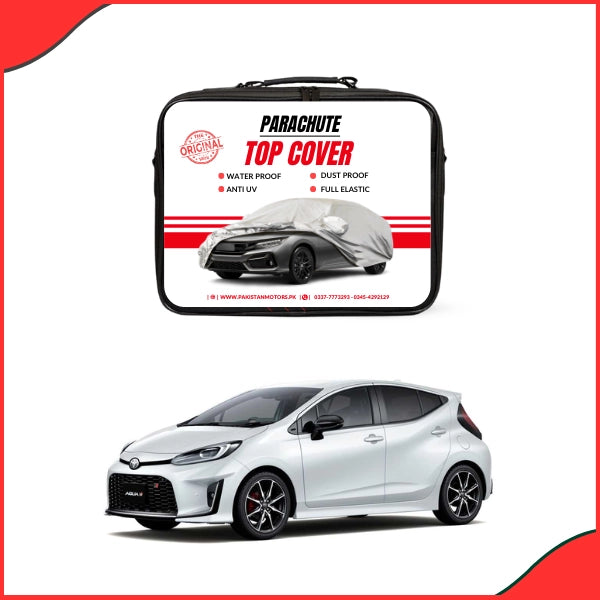 Toyota Aqua Water Resistant Parachute Top Cover fitted on car - front view