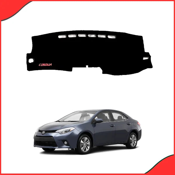 High-quality photo of the custom-cut black velvet dashboard mat for Toyota Corolla 2008-2014, highlighting the vents and sensor alignment.