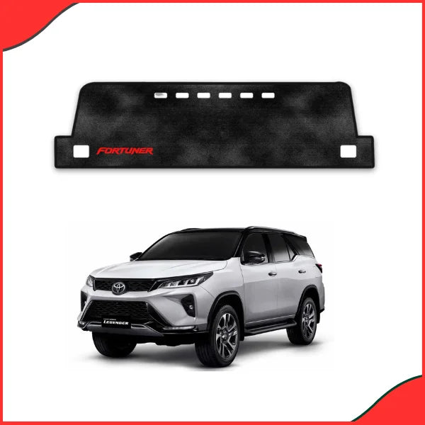 Comparison image showing the texture difference between the Carpet and Velvet anti-slip dashboard mats for the Toyota Fortuner (2016-2021).