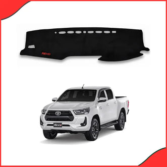 Comparison image showing the texture difference between the Carpet and Velvet dashboard mats for the Toyota Hilux Revo (2016-2021).