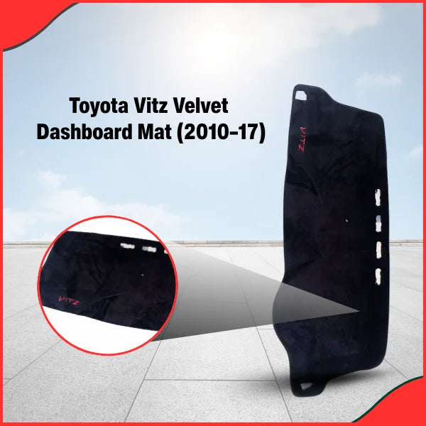 Installed anti-glare dashboard mat inside the Toyota Vitz cabin, effectively reducing light reflection and heat absorption.