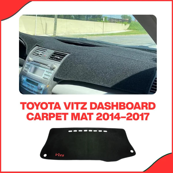 Installed view of the anti-glare Toyota Vitz dash mat showcasing the precision fit and coverage around vents for the 2014-2017 model.
